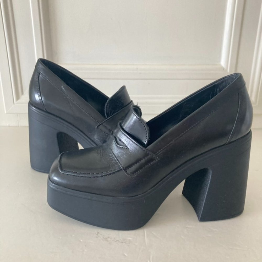 NWOT Free People Zoe Black Leather Platform Loafers Sz 37